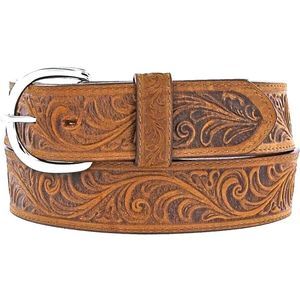 Silver Creek Classic Men Belt 48 Brown Leather Western Tooled Scroll Yellowstone